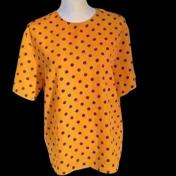 Peters and Ashley polka dot blouse size 14 NWOT. Black and orange short sleeve - Picture 1 of 15
